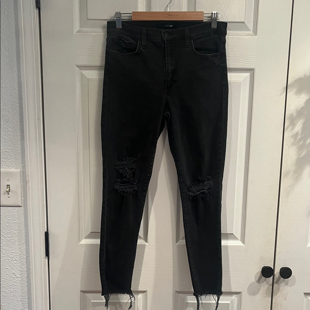 Joe's Jeans Dark High Rise Skinny  Ankle Jeans with Ripped Knees